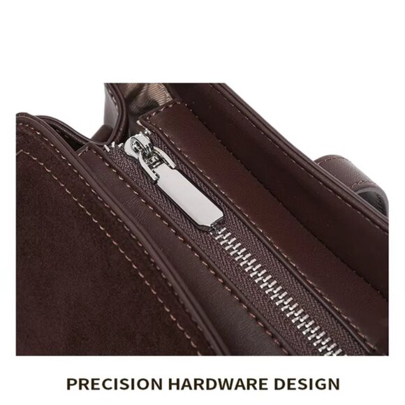 Trendy Genuine Suede Leather Shoulder Bag, Vintage Cowhide Tote Crossbody - Picture 6 of 14